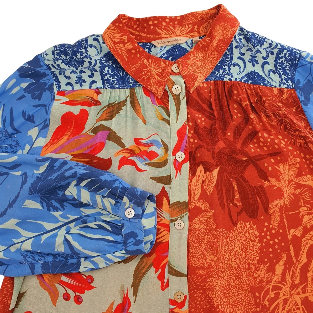 Soft Surroundings Hermosa Patchwork Floral Button Down Long Sleeve Blouse Sz 1X